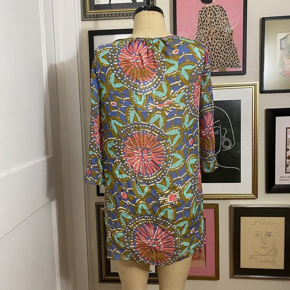 NWT Tibi NY 100% silk multicolor 3/4 sleeve sheer tunic top beach cover up sz M - Picture 5 of 9